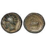 Ancient Greek bronze of 17mm., of the Macedonian Kingdom, Philip II, obverse:- Young male head,
