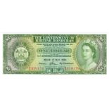 British Honduras 1 Dollar dated 1st May 1965, portrait Queen Elizabeth II at right, serial G/4