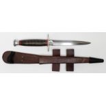 Fighting knife with F&S style blade by William Rodgers "I cut my way", in later F&S scabbard