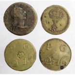Coin Weights (4) interesting types including portrait Charles I Xs.