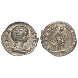 Julia Domna silver denarius, Rome Mint 201 A.D., reverse:- Isis standing right, left foot on prow,