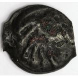 Celtic Gaul, Senones potin of 16-17mm., obverse:- Head right with waxed hair, reverse:- Wild Boar,
