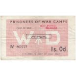 Prisoner of War camps note issued during WW2 for 1 Shilling, R.A.F. Station Melksham camp, WD (War