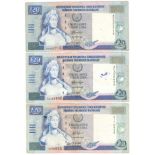 Cyprus 20 Pounds (3), dated 2001 and 2004, (TBB 321b & 321c, Pick63b & 63c), one with small ink