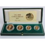 Four coin set 1980 (Five Pounds, Two Pounds, Sovereign & Half Sovereign) FDC boxed as issued