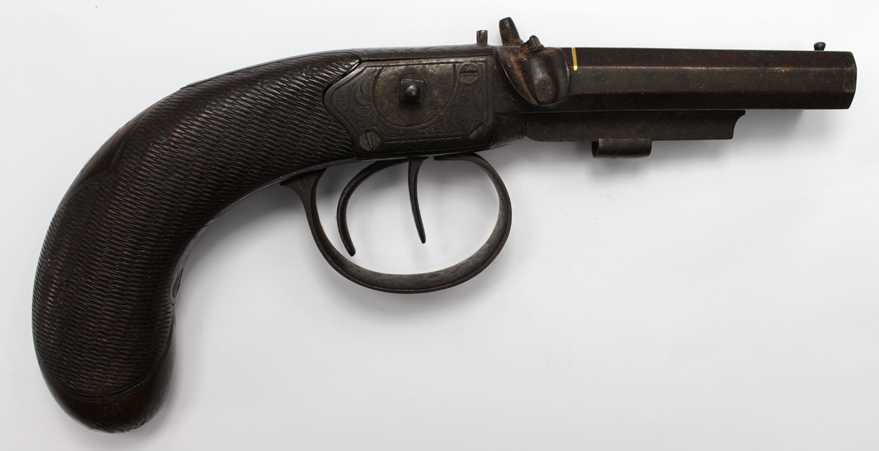 19th Century double barrel side by side percussion box lock pistol by Barnet of Southampton in