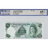 Cayman Islands 5 Dollars dated 1971 (issued 1972), portrait Queen Elizabeth II at right, serial A/