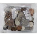 World Coins in a tub, 19th-20thC assortment.