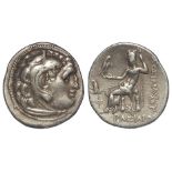 Alexander III silver drachm, Kingdom of Thrace, Lysimachos, obverse:- Head of youthful Herakles