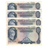 O'Brien 5 Pounds (4) issued 1957, Lion & Key design, including 3 x LAST SERIES notes prefixes E11,