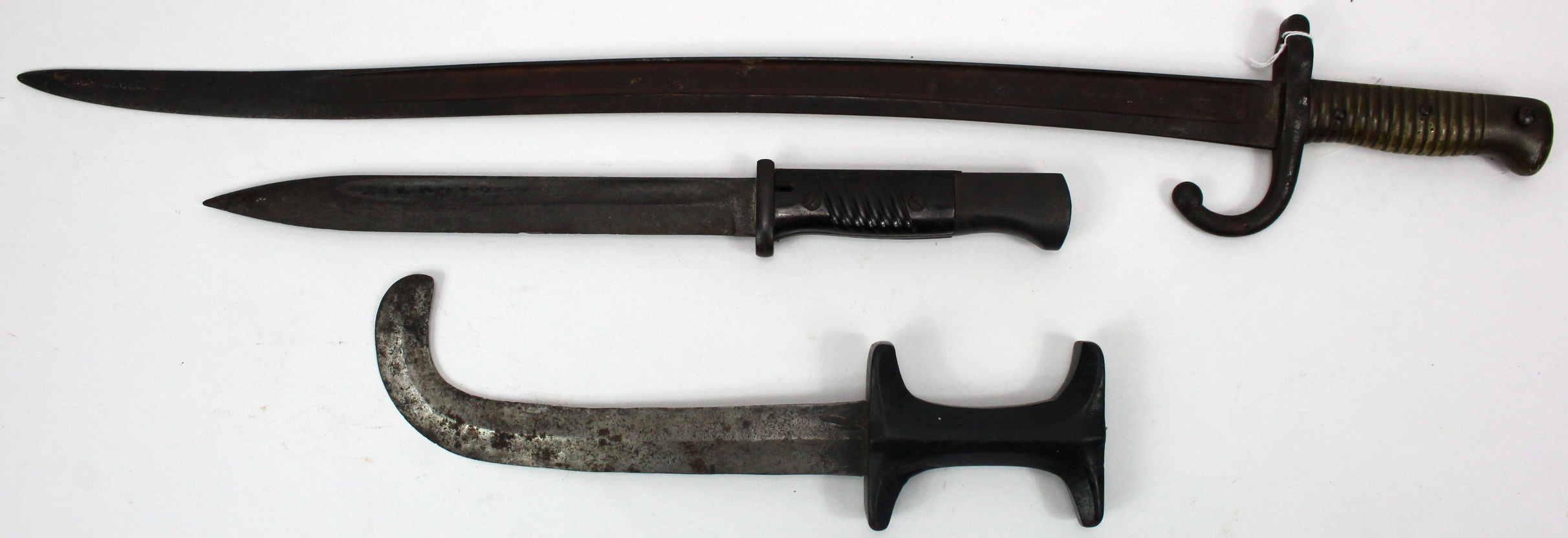 Bayonets: 1) Chasspot Bayonet made at St Etienne in April 1875. No scabbard. 2) WW2 3rd Reich