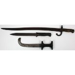Bayonets: 1) Chasspot Bayonet made at St Etienne in April 1875. No scabbard. 2) WW2 3rd Reich