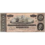 Confederate States of America 20 Dollars dated 17th February 1864, serial No. 65565 Plate D, (