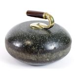 Curling stone, with brass handle, diameter 26cm approx. (buyer collects, very heavy)