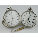Two gents silver cased open face pocket watches, hallmarked Birmingham 1886 & London 1870. One