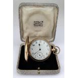 Gents 9ct cased full hunter pocket watch by Waltham. Hallmarked Birmingham 1924. The white dial with
