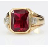 10ct Gold Synthetic Ruby and Diamond Ring size T weight 6.4g