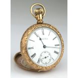 Gents Waltham 14ct gold plated open face pocket watch with two plates of 14ct gold composition in