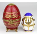 Faberge limited edition hand painted porcelain egg, stamped inside 'KB', No. 1043, height 65mm