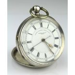 Gents silver cased open face centre seconds chronograph pocket watch by Harris Stone, Leeds.