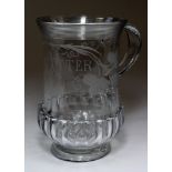 18th century large glass tankard in overall good condition but does have a small slither of glass
