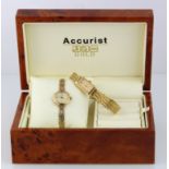 Two 9ct gold ladies wristwatches both by Accurist, total weight 29.4g untested in an Accurist box