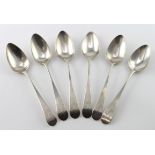 Set of six Old English Georgian silver teaspoons, worn marks. They appear to be a set. Makers