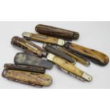 Penknives. A collection of ten penknives, including Victorian & horn examples