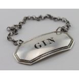 Silver gin label hallmarked WJ (William Jamieson), ABD (Aberdeen), c1830. Weighs 6.8g approx.