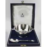 Boxed silver bowl & spoon, the bowl is marked for Garrard & Co. Ltd., London, 1966 and the spoon