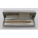 9ct cased pencil, hallmarked Birmingham 1962 by Walker & Hall. In its original box with its contents