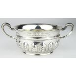 Two handled silver bowl inscribed "Kathleen Denys from her Grandfather, 1911". Hallmarked London