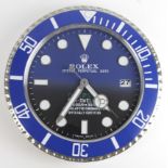 Rolex Oyster Perpetual Date Deepsea Sea-Dweller dealer's wall clock, diameter 34cm approx., in