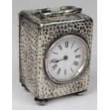 Miniature silver cased carriage clock, hallmarked 'Chester', white enamel dial with Roman