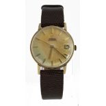 Gents 9ct cased Omega automatic wristwatch circa 1962. The faded gilt ? dial with gilt baton markers