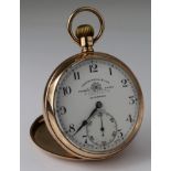 Gents 9ct cased open face pocket watch by Thomas Russell & Sons, Hallmarked Chester 1910 ? . The