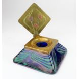 Kralik Glass Co., An Art Nouveau iridescent glass inkwell by the Kralik Glass Co., with mounted