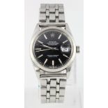 Gents stainless steel cased Rolex oyster datejust wristwatch, ref 16000, the black dial with