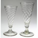 Two Georgian (?) half ale glasses, with spiral design, height 14cm & 12cm approx.