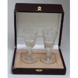 Two ale glasses with frosted decoration, possibly Georgian, height 93mm approx.