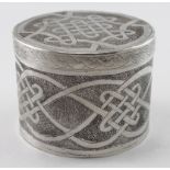 Nigerian (Kano) unmarked silver box, marked 1924 "Aikinumaru Kano" on base. Weighs 6oz approx.