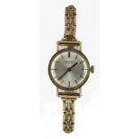 Ladies gold plated wristwatch by Longines. The silvered 20mm dial with gilt baton markers on a