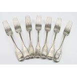 Seven silver Fiddle Pattern dessert forks, one hallmarked London, 1809, four hallmarked London,