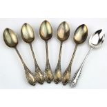 Five silver fancy coffee spoons and one other, five hallmarked Sheffied 1905, and one hallmarked