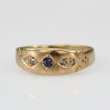 15ct yellow gold band ring set with sapphire and diamonds, finger size N weight 1.6g