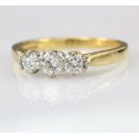 18ct Gold three stone Diamond Ring 0.50ct weight size N weight 3.5g