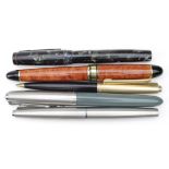 Pens. Five Fountain & ballpoint pens, including a Parker 51 (grey), Croxley, etc.