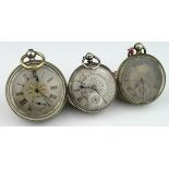 Three gents white metal / silver open face pocket watches all with silver gilt dials.