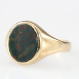 9ct yellow gold signet ring set with oval bloodstone, finger size P, weight 4.2g