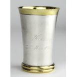 Small silver gilt beaker marked on the base - G+K, 925, crown & half moon dated 1984 on the front.